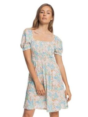 Roxy Hello Petal Floral Print Smocked Mini Dress